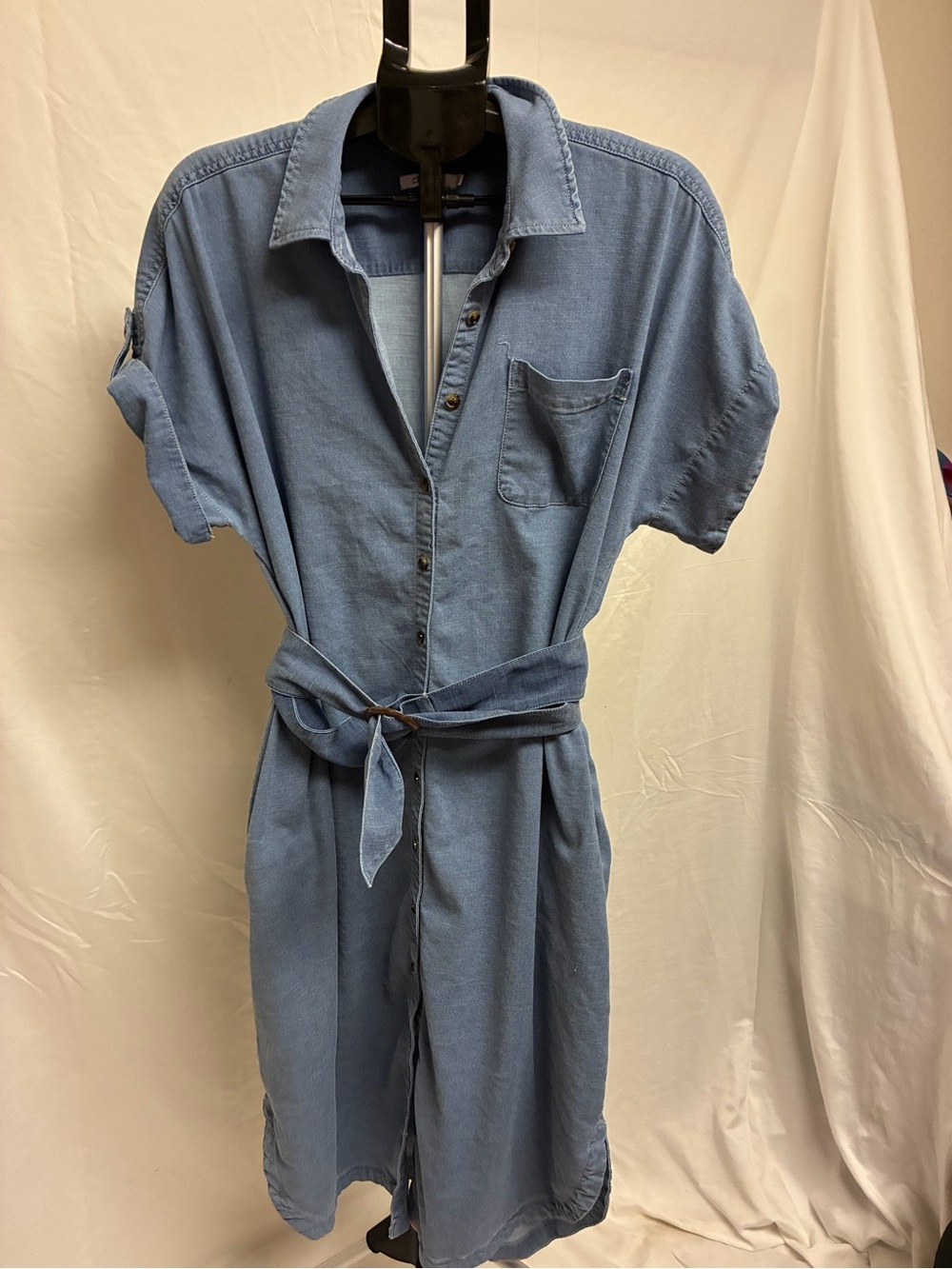 Chico’s Casual Denim Blue Short-Sleeve Shirt Dress with Belt Size 3 (16)